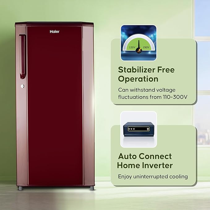 Haier 165L 1 Star Direct Cool Single Door Refrigerator | Wired Shelves | Large Veg Box | Fast Ice Making | Longer Cooling Retention | Easy Clean Back (HED-171RS-P, Red Mono)