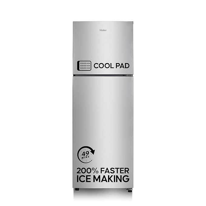 Haier 240L 2 Star Frost Free Top Mount Double Door Refrigerator|Cool Pad|200% Faster Ice Making in 49 Minutes Moon Silver