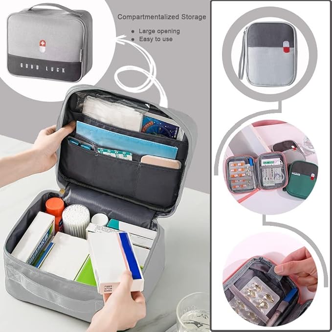 FLYNGO 2Pcs Medicine Pouch Empty First Aid Kit Bag for Travel, Home, Camping, Sports Emergency Survival Medicine Storage Bag (Grey)