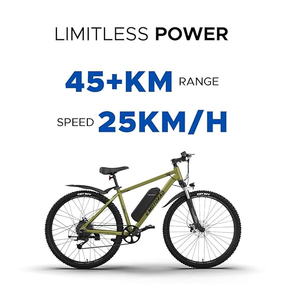 E MOTORAD - Ride The Electric Revolution TRex+ Electric Cycle|18 Inch Aluminiun Alloy 6061 Frame | 250W Rear Hub Motor | Front Suspension | 7 Speed Shimano Altus Gears (Olive Fade, 27.5" Wheel)