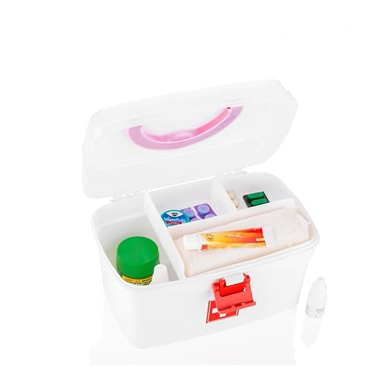 MARKWELL Plastic Rectangular Medicine Box, Medical First Aid Multi-Purpose Storage With Handle