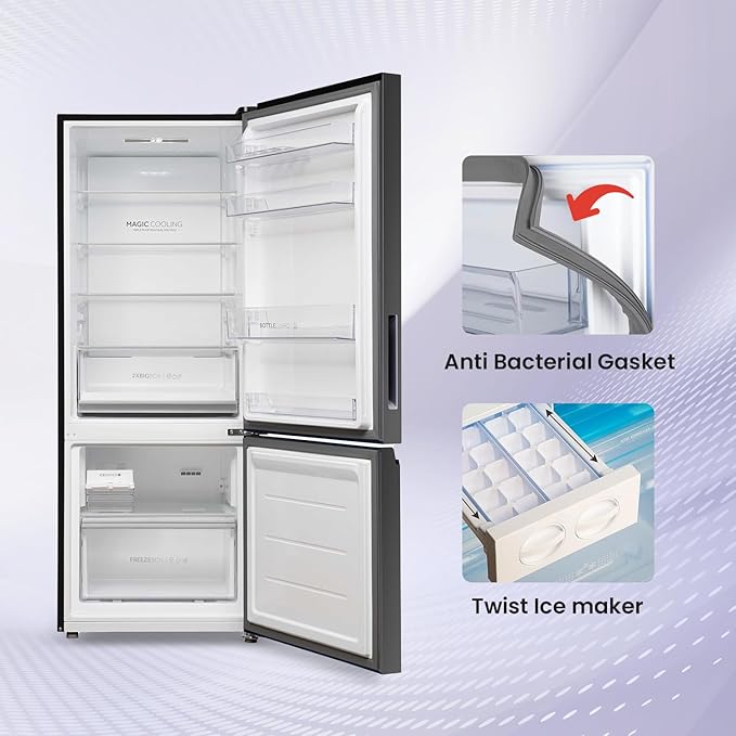 Haier 325 L 3 Star Frost Free Bottom Mount Double Door Refrigerator|Convertible 14-in-1|Jhukna Mat-Bottom Freezer|Digital Display Panel|Triple Inverter|Twist Ice Maker (HEB-333GB-P, Graphite Black)