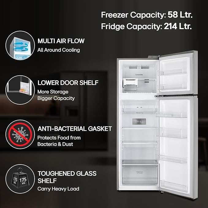 LG 272 L 3 Star Frost-Free Smart Inverter Compressor Double Door Refrigerator (GL-S312SPZX, Shiny Steel, Convertible &amp;amp; Multi Air Flow Cooling)