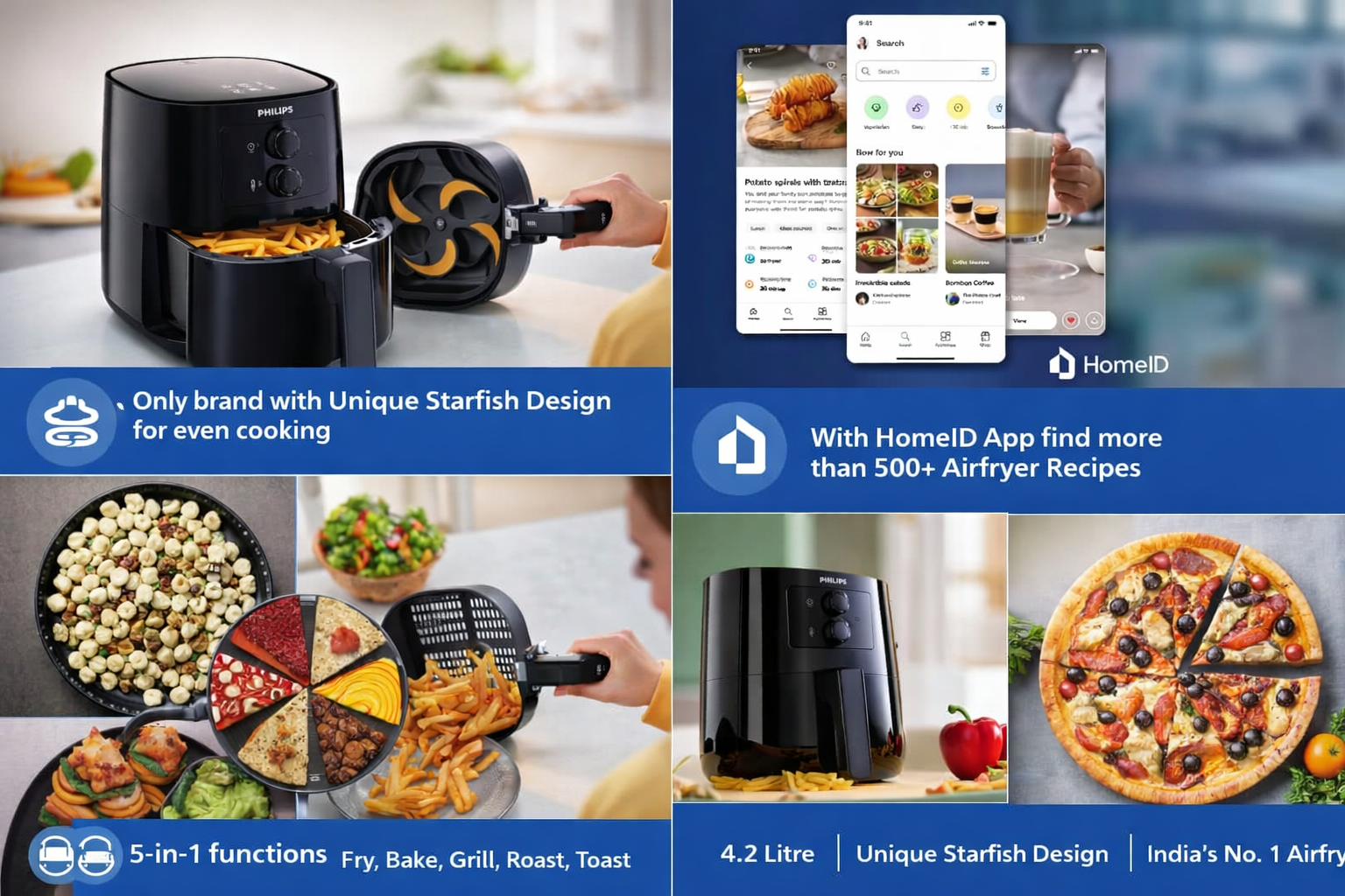 P>.PHILIPS Air fryer for Home, 4.1 Liter, with RapidAir Technology (Black), with additional 1 Yr Warranty by Philips, uses up to 90% less fat (HD9200/90)