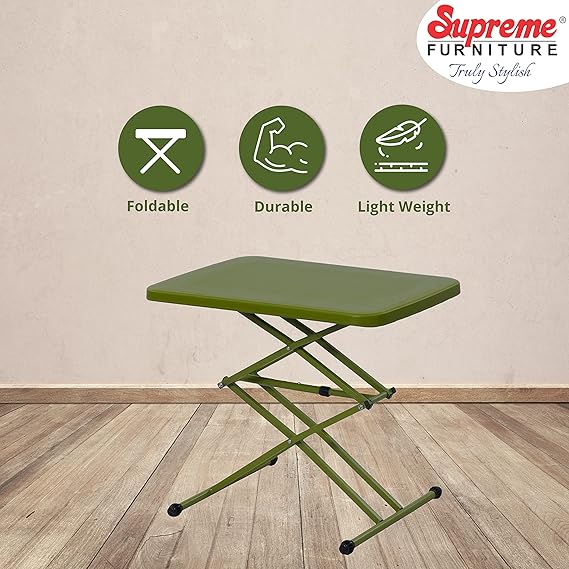 Supreme Furniture Scissor Foldable Rectangle Height Adjustable Plastic Table,Suitable for Study, Office, Work from Home,Living,Laptop, Bed, Indoor &amp; Outdoor(Mehandi Green)