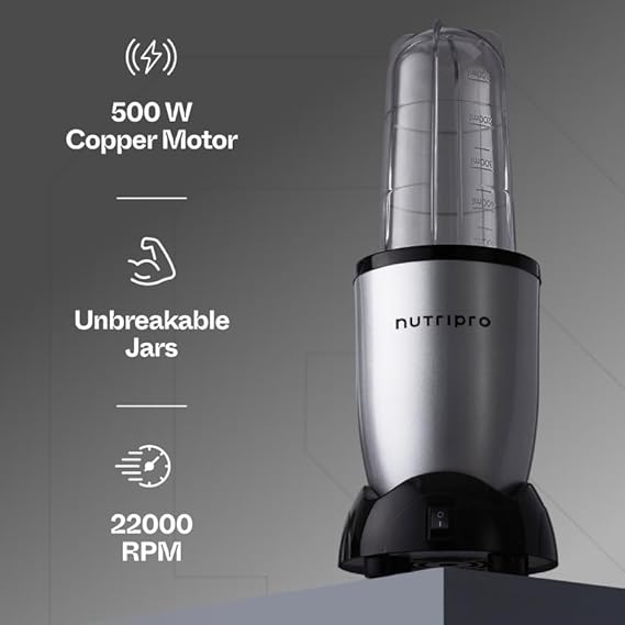 NutriPro Juicer Mixer Grinder - Smoothie Maker - 500 Watts (2 Jars &amp;amp; 1 Blade, Silver)