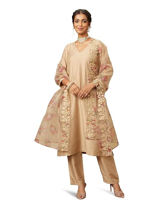 Myx Women Kurta Pant Set with Embroidered Organza Dupatta | Viscose,Rayon (Available in Plus Sizes)