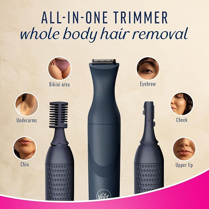 Veet Expert All-in-One Women Trimmer | Full Body, Bikini, Face &amp;amp; Eyebrow Grooming Trimmer Electric Shaver,Gray