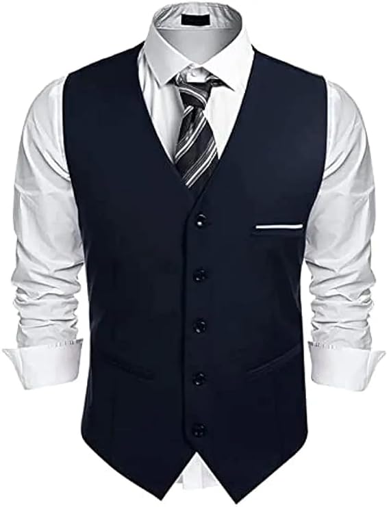 Men Business Suit Vest Slim Fit Dress Vest Wedding Waistcoat