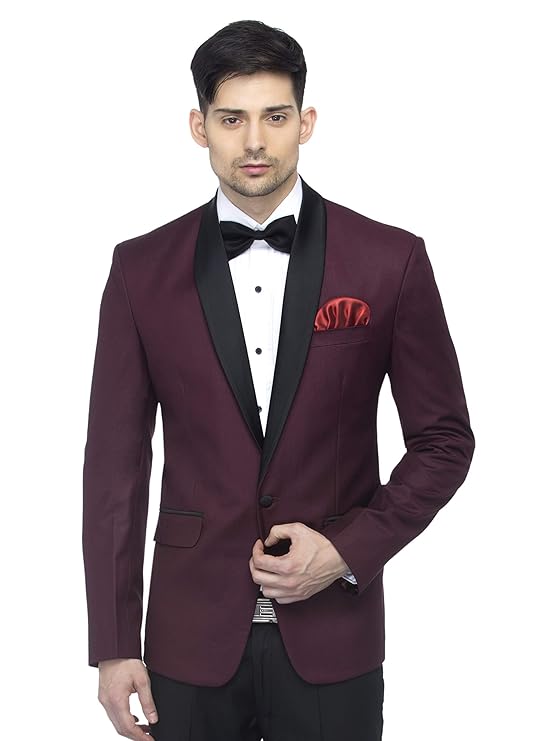 FAVOROSKI Designer Men Slim Italian Fit Shawl Collar Tuxedo Suit Blazer, Wine