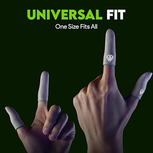 Spin Bot Silver Fiber Thumb Finger Sleeve for Mobile Game (4 Pieces), Pubg, Cod, Freefire -with Metal Carry Box-Pack of 2 Pair
