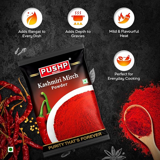 Pushp Brand Kashmiri Red Chilli Powder (Pouch Pack of 1, 500gm)