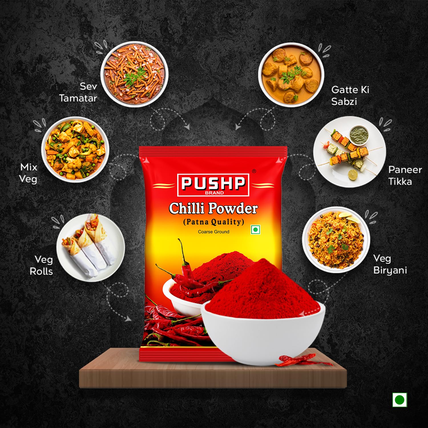 Pushp Brand Coarse Ground Red Chilli Powder Mirchi powder (1kgPack of 1)