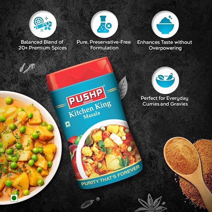 Pushp Kitchen King Masala 500g Jar | Pack of 1 | Premium Indian Spices | Aromatic &amp; Flavor-Rich Sabzi spice powder | Daily Cooking Masala | Multipurpose Curry &amp; Indian Spice Mix | Hygienically Packed