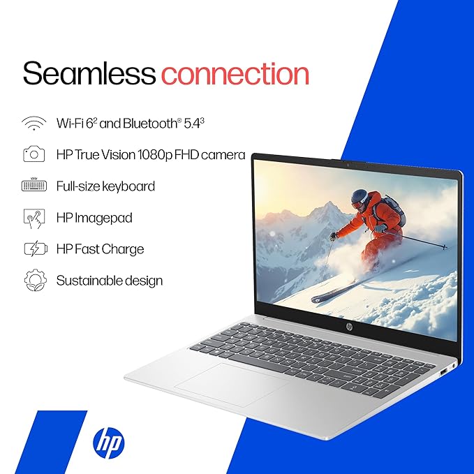 HP 15, AMD Ryzen 3 7320U (8GB DDR4, 512GB SSD) FHD, Anti-Glare, Micro-Edge, 15.6''/39.6cm, Win11, M365 Basic(1yr)* Office24, Silver, 1.59kg, fc0500AU, FHD Camera w/Privacy Shutter Laptop