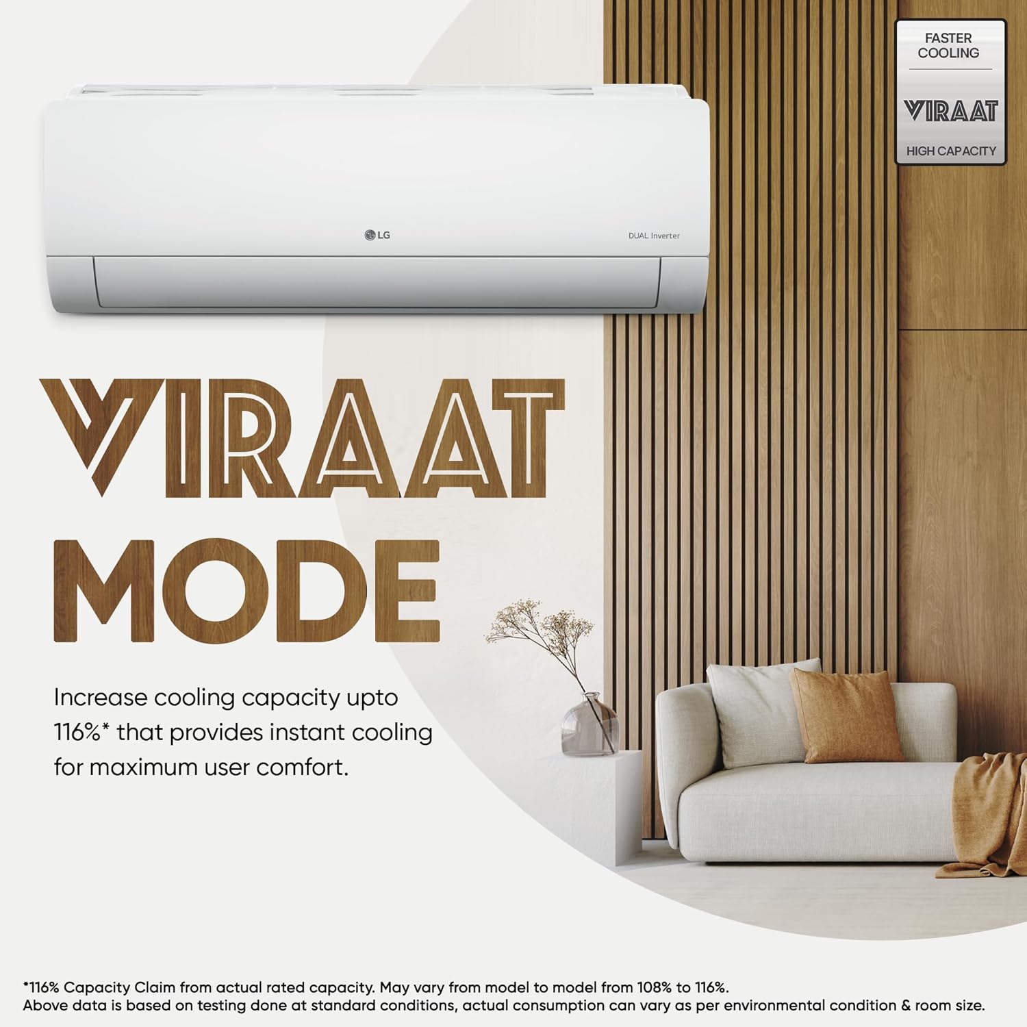 LG 1.5 Ton 3 Star DUAL Inverter Split AC (Copper, AI Convertible 6-in-1, VIRAAT Mode, Diet Mode+, Faster Cooling &amp;amp; Energy Saving, HD Filter with Anti-Virus Protection, US-Q18JNXE, White)