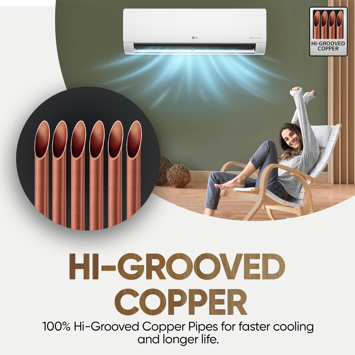 LG 1 Ton 4 Star DUAL Inverter Split AC (Copper, AI Convertible 6-in-1 with VIRAAT Mode, Faster Cooling &amp;amp; Energy Saving, 4 Way Swing, HD Filter with AntiVirus Protection, US-Q13JNYE, White):