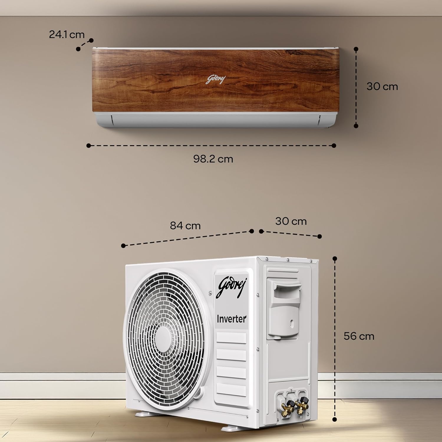 Godrej 1.5 Ton 3 Star, 5 Years Comprehensive Warranty, AI powered, 5-In-1 Convertible Cooling, 4 Way Air Swing, Wood Finish, Inverter Split AC (Copper, AC 1.5T SIC 18VTC3 WYB TK, Teak Wood)