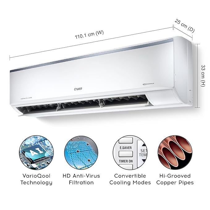 Cruise 2 Ton 5 Star Ultra Inverter Split AC (100% Copper, Convertible 4-in-1, 4 Way Swing, PM 2.5 Filter, Anti-Rust Technology, CWCVBJ-VU5F245, White)