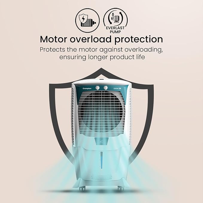 Crompton Ozone 88 Litres Desert Air Cooler for home | Large &amp;amp; Easy Clean Ice Chamber | 4-Way Air Deflection | High Density Honeycomb Pads | Everlast Pump | Auto Fill