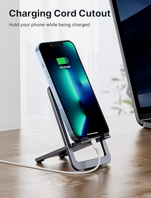 JSAUX Universal Mobile Stand for Desk, Foldable Aluminum Adjustable Phone Stand for Desk Smart Gadgets, Mobile Holder for Home Compatible for iPhone 16/15/14 Pro Max, Galaxy S25/S24/S23, Grey