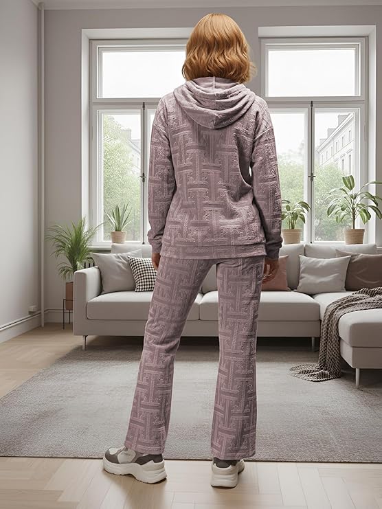 Leriya Fashion Co ord Set for Women Stylish | Oversized Loose Fit Winter Hoodie set | Warm Hooded Hoodie &amp; Pant Set | Drawstring Zip Up Hoodies | Winter Casual Travel &amp; Loungewear Outfit