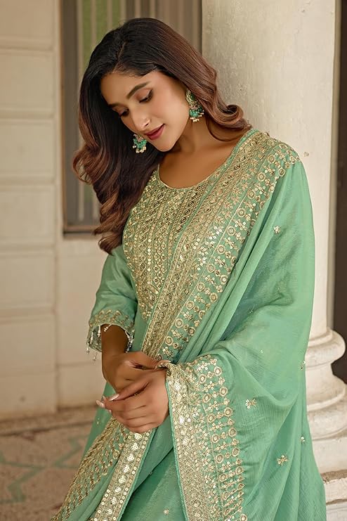 Women’s Silk Embroidered Straight Kurti with Dupatta and Pants | Elegant Festive &amp; Wedding Outfit | Traditional Indian Ethnic Wear for Parties &amp; Celebrations