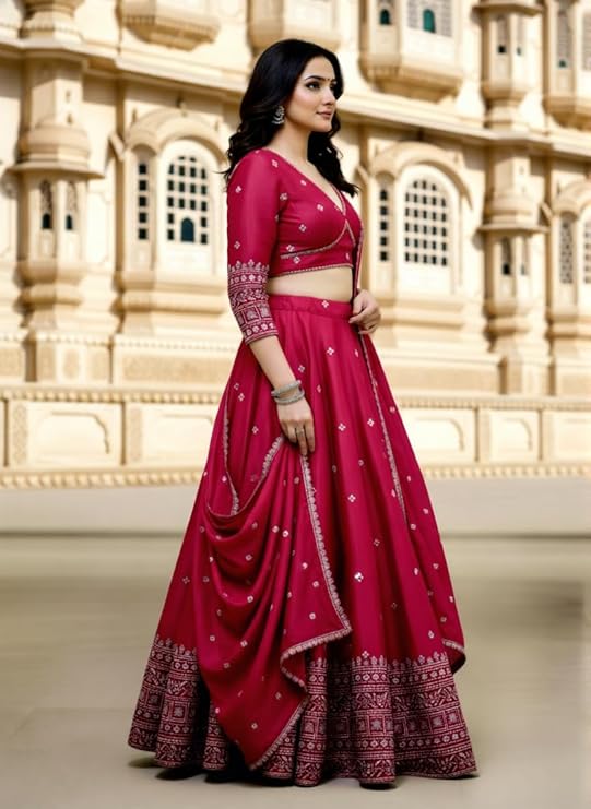 Women’s Lehenga Choli Set with Dupatta | Art Silk Flared Traditional Indian Outfit
