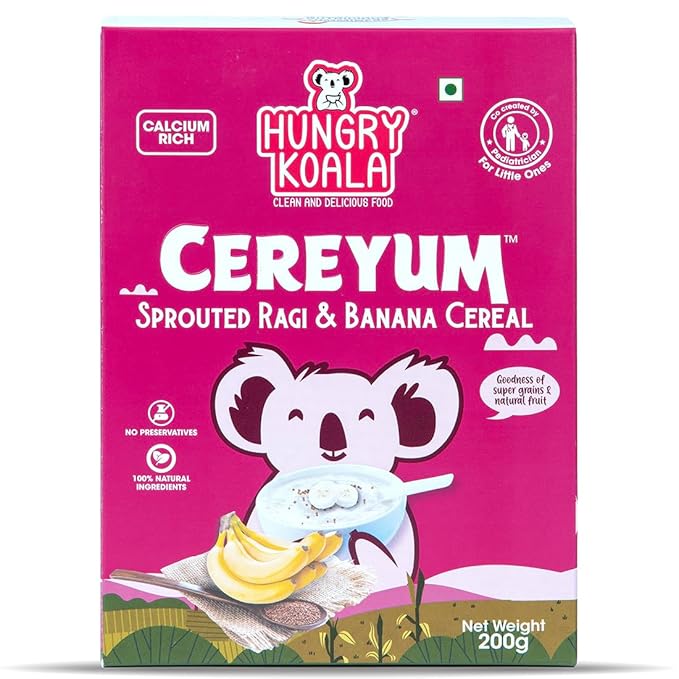HUNGRY KOALA Ragi Banana Cereal Made With Natural Ingridients For Kids To Grow Healthy No Preservative Or Additives Or Maida (200 Grams)