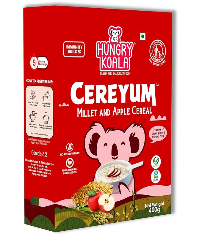 HUNGRY KOALA Millet Apple Cereal Made With Natural Ingridients For Kids To Grow Healthy No Preservative Or Additives Or Maida 400 Grams Pack…