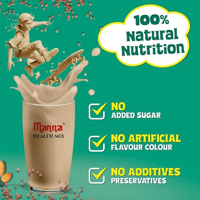 Manna Health Mix 1.2/1.25 Kg, All Natural Nutrition Drink, with 14 ingredients, Zero Sugar. 100% Natural Nutrition