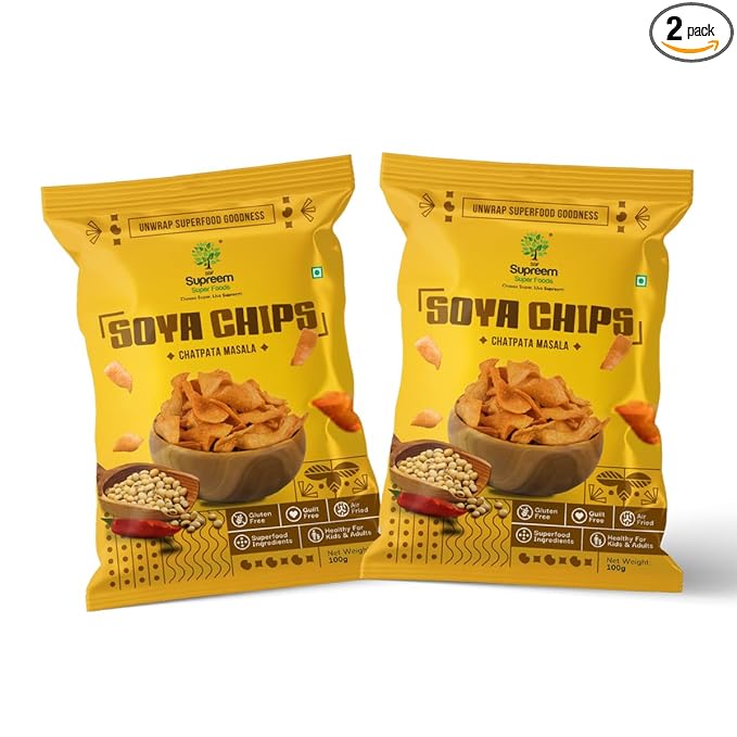 Supreem Super Foods Soya Chips | Roasted Soya Chips | Healthy Soy Chips Snack | Indian Soya Crisps | Perfect High Protein &amp; Fibre Rich Breakfast, Evening or Midnight Munching
