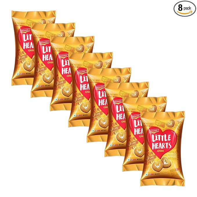 Britannia Little Hearts Sugar Coated Biscuits, 75 g Pack of 8