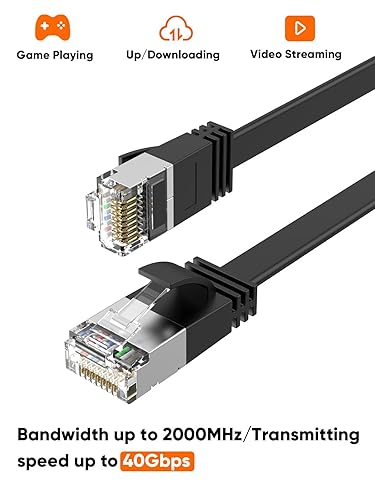 CableCreation Flat Cat8 Ethernet Cable 5FT, 40Gbps 2000Mhz High Speed Slim Internet LAN Cable Cord Gigabit RJ45 Router Cable Compatible for Computer Laptop PS5 PS4, Switch Box PC, TV Box, 1.5m, Black