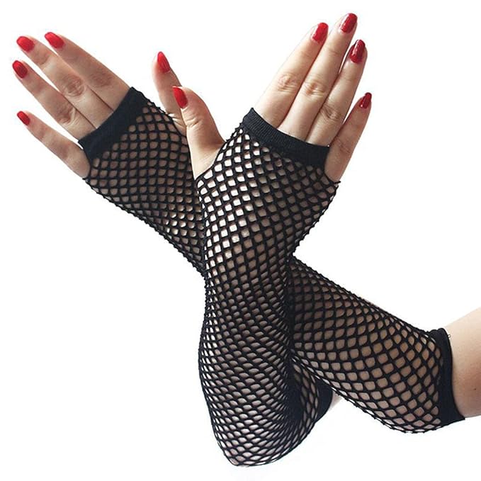 Long Fingerless Fishnet Gloves Party Accessories Mesh 1920s Gloves Black