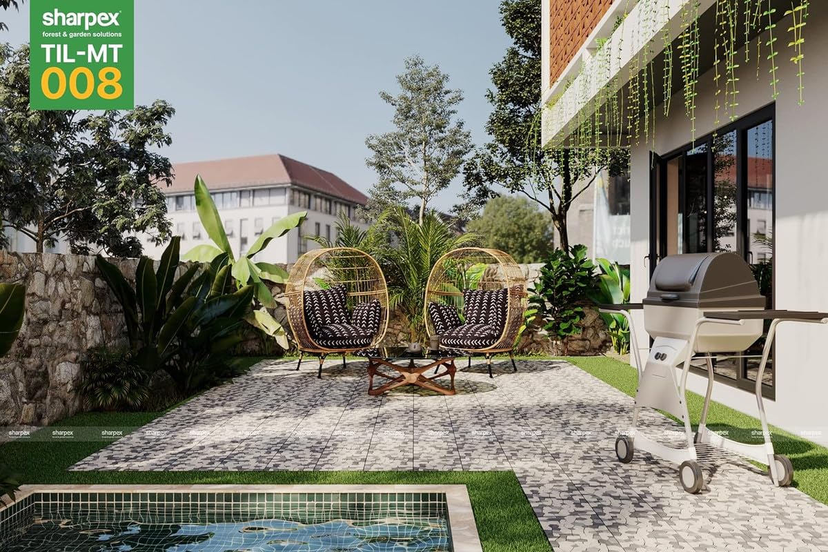 Sharpex Stone Deck Tiles with Interlocking | 6 Piece Stone Floor Decking Water Resistant Tile for Balcony, Terrace, Garden, Poolside | Quick Flooring Solution for Indoor/Outdoor (Stone, 6 Piece)