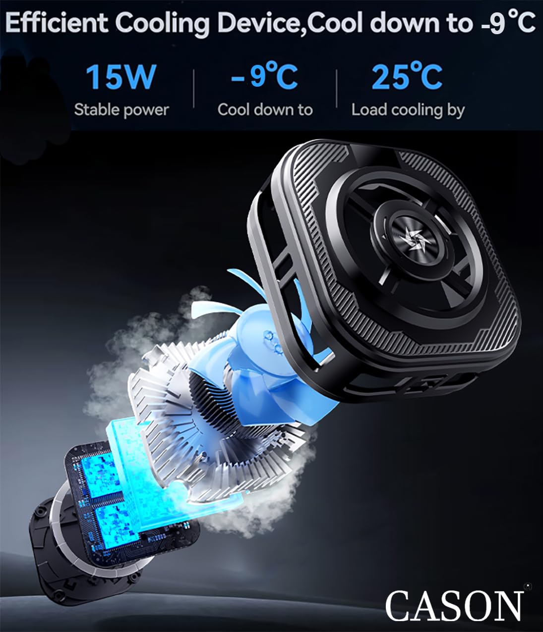 Cason Phone Cooler for Gaming – MagSafe + Clamp Mounting| Mobile Cooling Fan for iPhone &amp; Android with RGB Light &amp; Semi conductor|Reaches -9°C |Dual Mode Mobile Gaming Cooler with Temperature Display