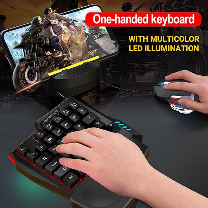 Ant Esports MK1001 One Handed Gaming Keyboard RGB Backlit 35 Keys Portable Mini Gaming Keypad Ergonomic Game Controller for PC Gamer