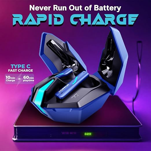 HOPPUP Xo6 Gaming Earbuds with 35MS Low Latency, RGB LED, 13MM Drivers &amp; 50H Playtime Bluetooth (Cobalt Blue, True Wireless)