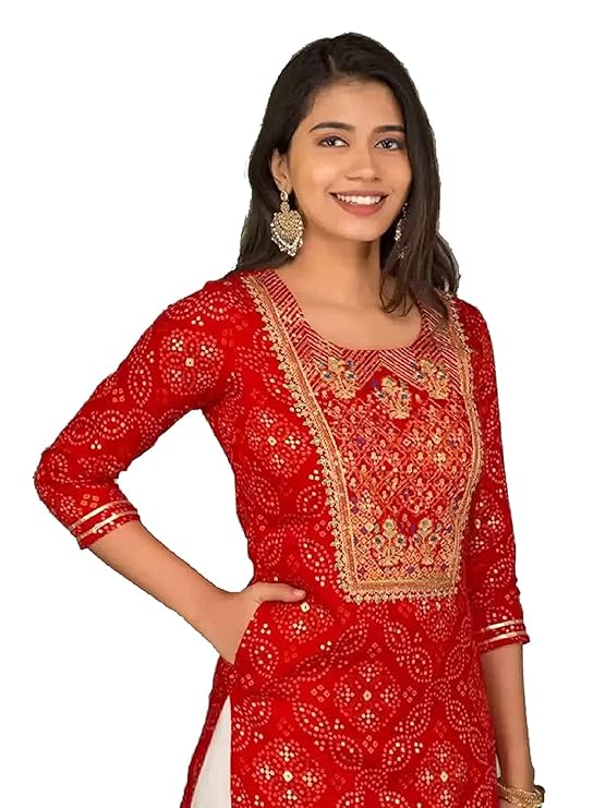 Women Rayon Straight Golden Foil Printed Kurta with Palazzo || Kurti with Palazzo Set for Casual Party &amp; Festival Wear in Round Neck with 3/4 Sleeve for Girls