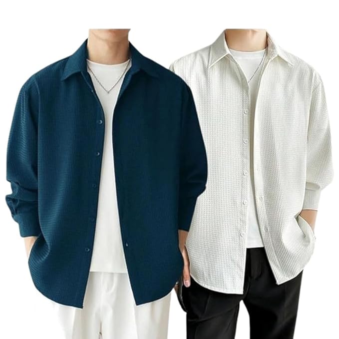 Leriya Fashion Men Formal Button Down Shirt – Slim Fit Shirt for Men | Textured Long Sleeve Polycotton| Business &amp;amp; Meeting Ready (Available in Plus Size and Combo Pack of 2)