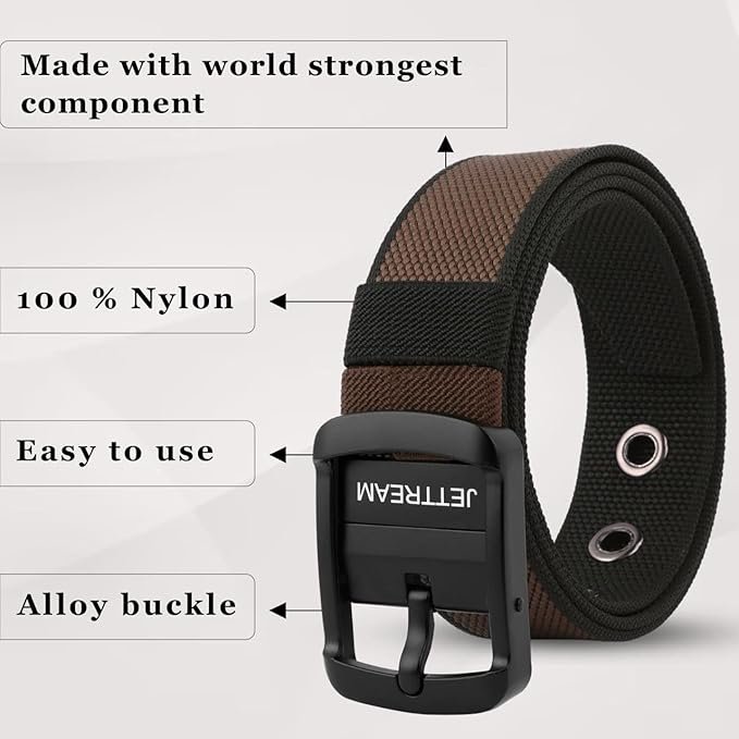 JETTREAM Reversible Nylon Belt for Men with Rotating Alloy Buckle