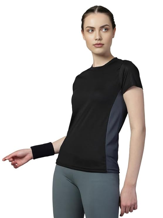 CHKOKKO Women Polyester Dry Fit Solid Quick Dry Sports Half Sleeve Regular Fit Active Wear Gym Tshirt Round Crew Neck Breathable Side Mesh Panels for Running Workout and Fitness