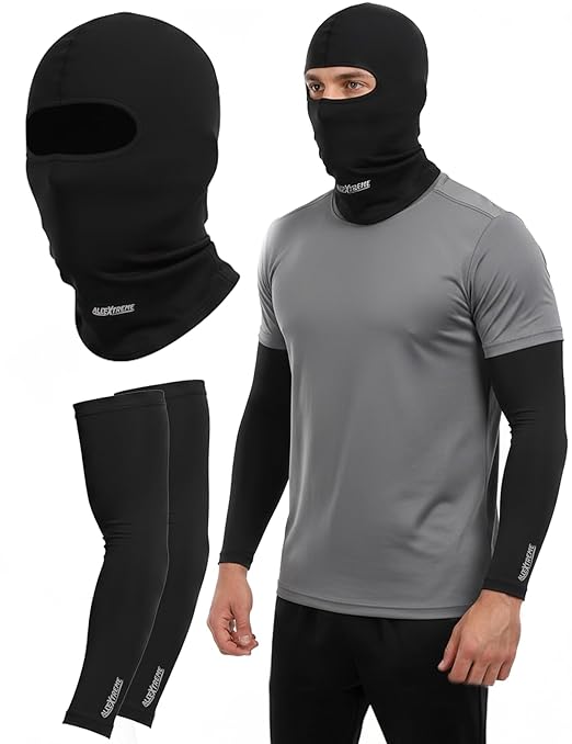 Allextreme Arm Sleeves Full Face Mask Set Reusable UV Dust Protection Cotton Balaclava with Hand Cover for Men Women Bike Riding Running Cycling Outdoor Protective Bike Riding Gear (Black)