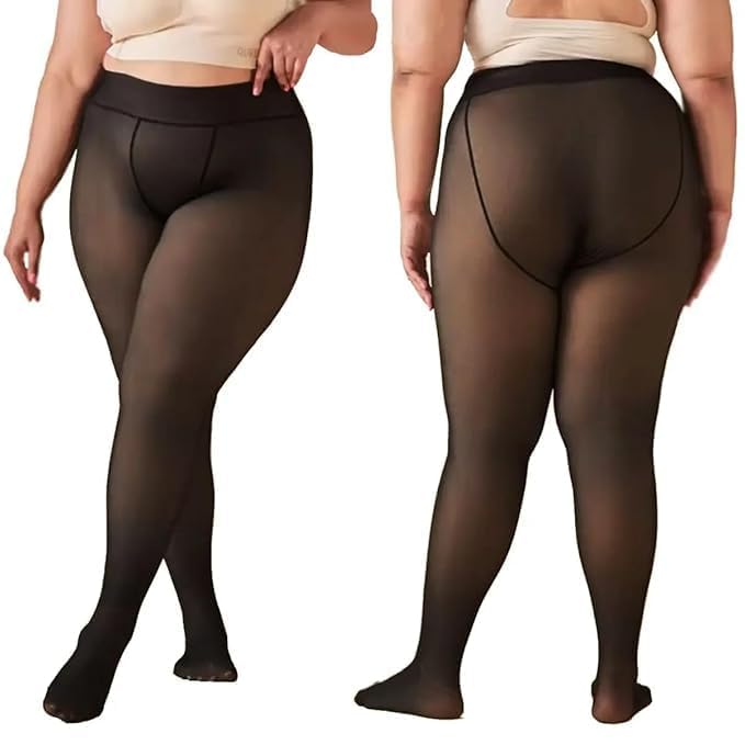Esensuelle 7 Women Plus Size Fit Mid Rise Winter Fur Fleece Warm Thermal Dual Tone Stockings Leggings Tights Pants - Fit Size 3XL