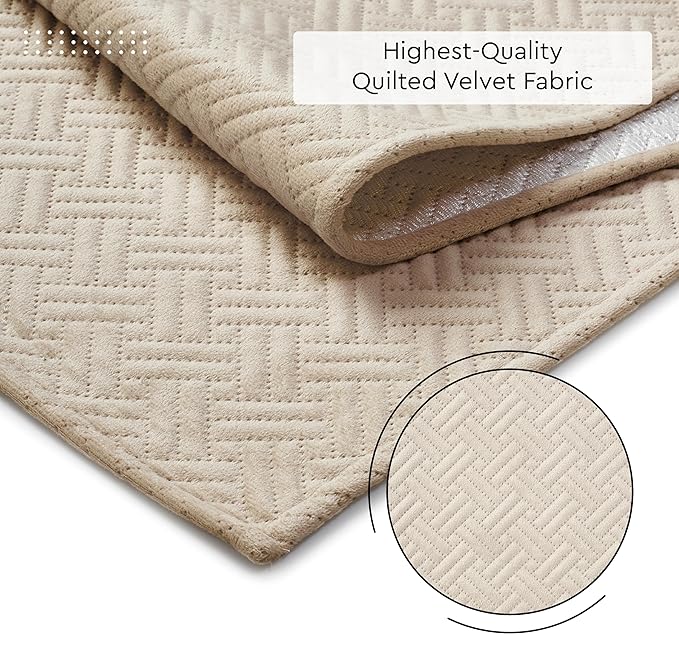 Encasa XO Quilted Velvet Fabric by Meters 54 Inches Wide | Beige Design | 170 GSM | Ideal for Curtain, Cushion, Upholstery, Bags | 1 Meter Multiple