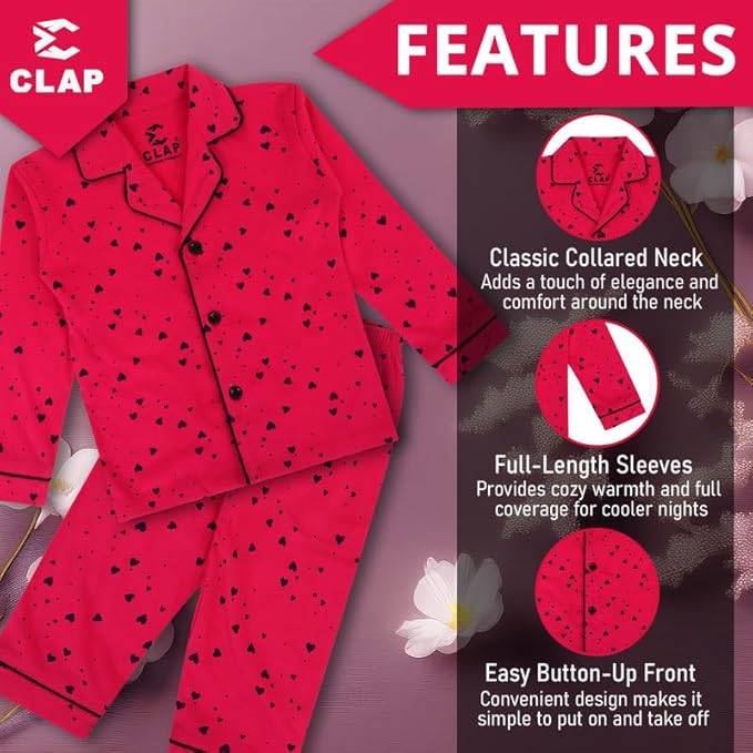 CLAP Kids Cotton Printed Full Sleeves Night Suit