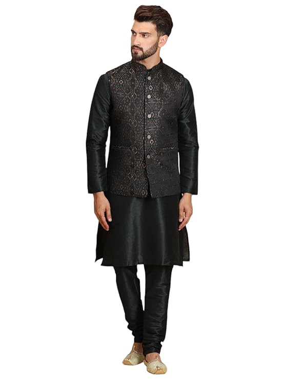 Ethluxis Men Kurta Churidar Pyjama with Nehru Bandhgala Jacket