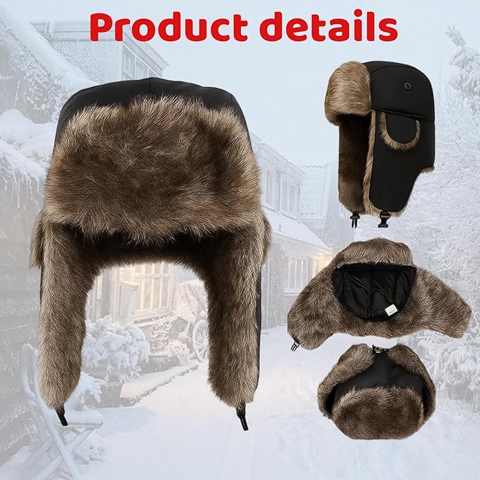 Pmeixcy 1 Winter Hat for Men, Ushanka Trapper Hat with Ear Flaps Men Women, Windproof Winter Hat for Skiing, Hunter Hat，Motorcycle Riding in Cold Weathe Black
