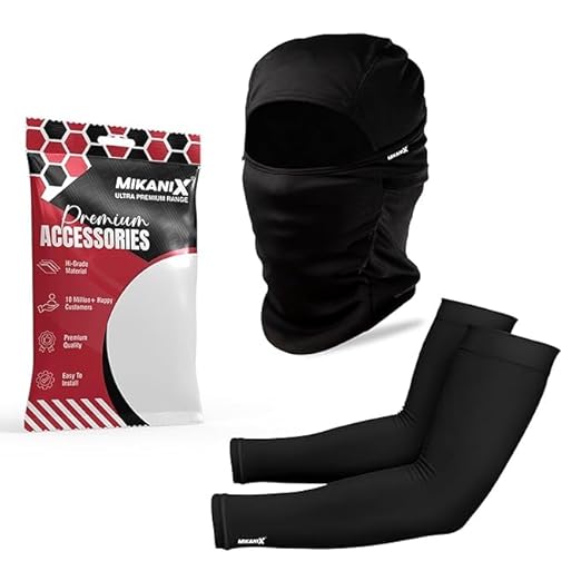 MIKANIX Unisex Full Face Mask | Balaclava Black + Hand Protective Syntetic Arm Sleeve for Bikers Riders, Cyclists and Outdoor Workers to Protect from Dust and UV Rays